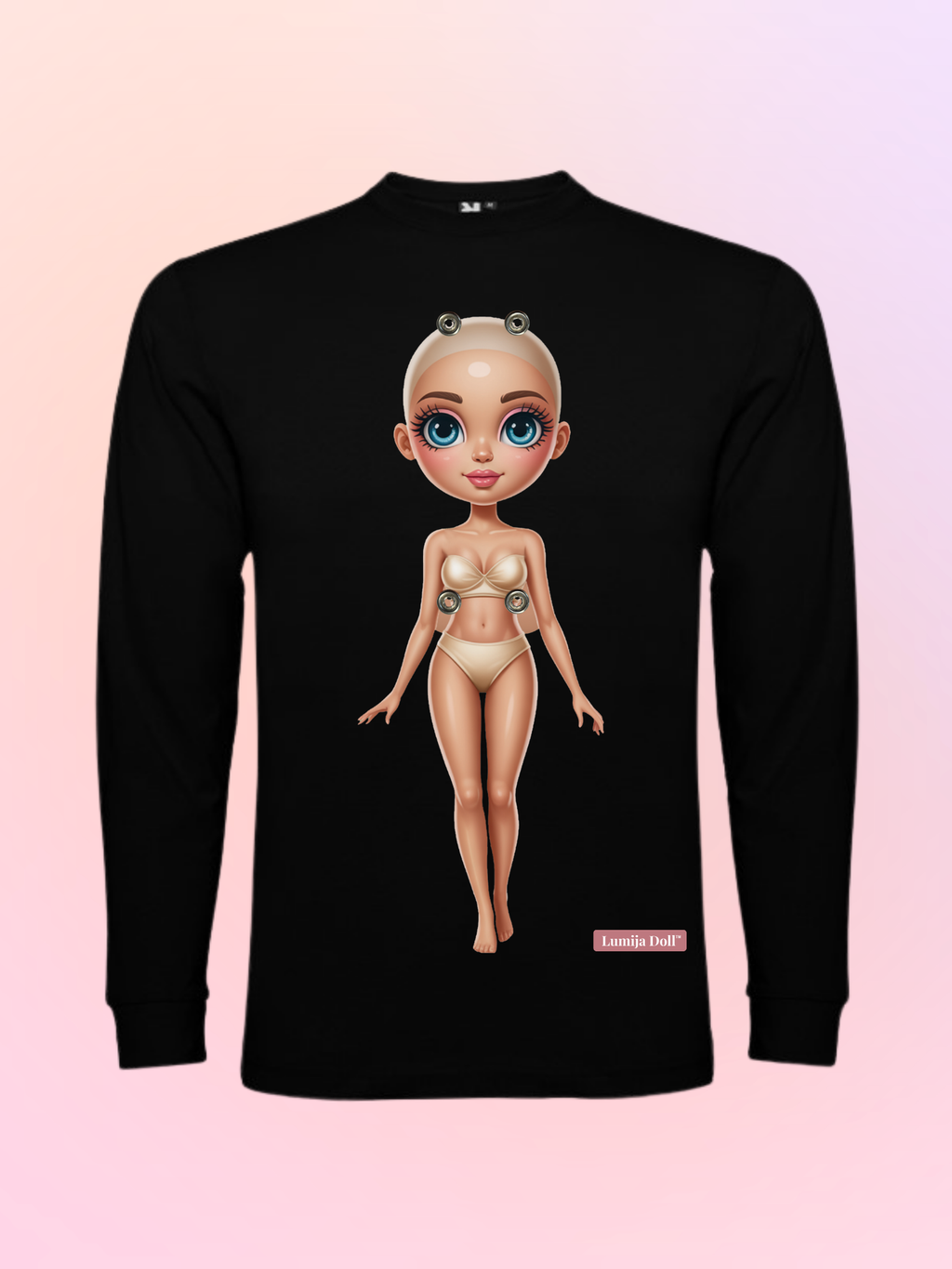 T1B - Črna majica z dolgimi rokavi za Lumija Doll