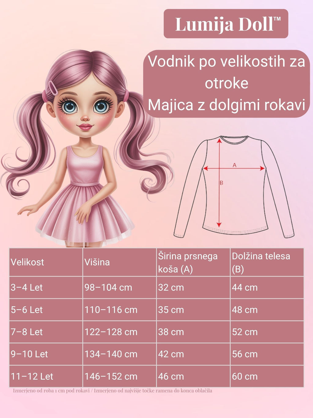 T1B - Črna majica z dolgimi rokavi za Lumija Doll