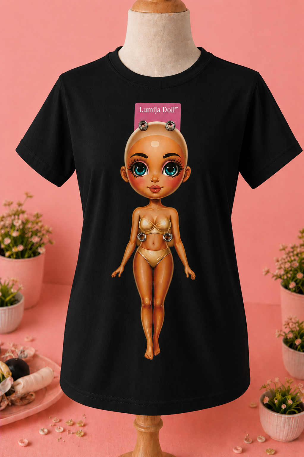 T2B - Črna majica s kratkimi rokavi za Lumija Doll