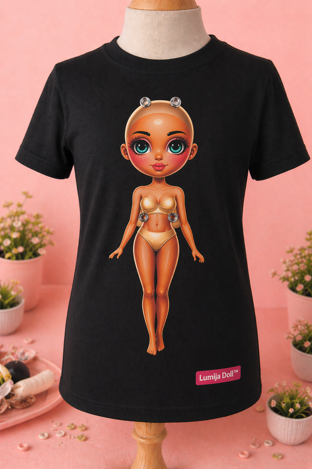 T2B - Črna majica s kratkimi rokavi za Lumija Doll